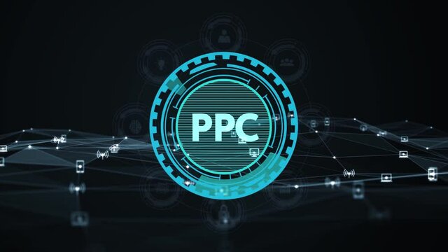 Pay per click payment technology digital marketing internet concept of virtual screen. PPC