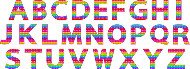 Bright funny pop it alphabet. Pop it popit is a childrens sensory toy of rainbow color. Bright letters Simple Dimple.