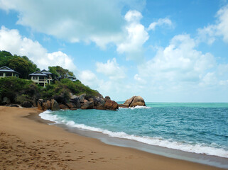 Beach in a bay on Koh Samui island in Thailand