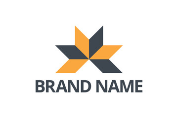 Modern, vibrant, bold graphic design of a logo with geometric shapes forming a star form in yellow and grey colors. Urban, cool, trendy graphic vector art.