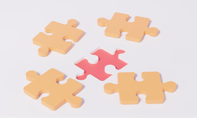 3D render Brainstorming teamwork concept. position complete jigsaw puzzle pieces collaboration in business development. illustration