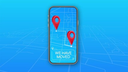 We have moved. Moving office sign. Clipart image. Motion graphics