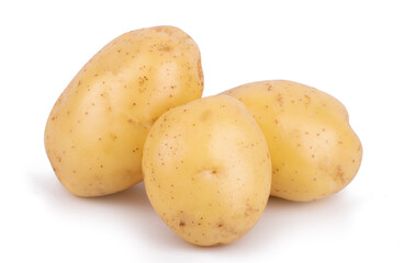 Group of potatoes isolated on white background close up