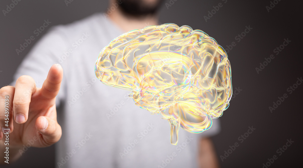 Aufkleber 3d rendering of human brain on technology background