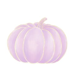 Watercolor illustration, pink decorative pumpkin on a white background isolated element