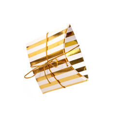 Golden striped packing box isolated on white background
