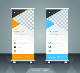 Creative business agency stands roll up banner design for your business. Roll-up template for exhibition, Corporate Business stand banner, editable roll up banner vector template