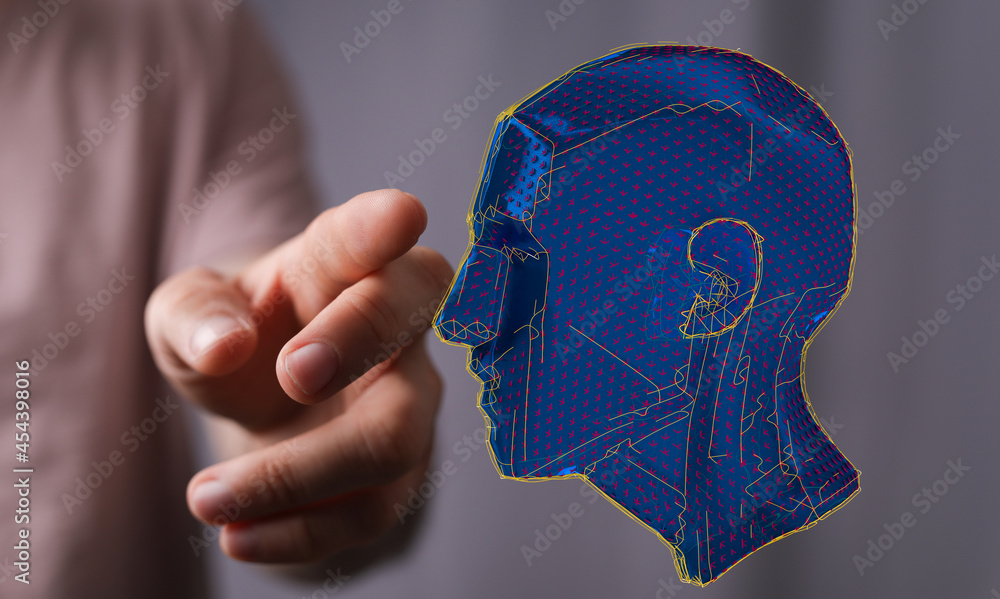 Poster human head and brain with artificial intelligence concept