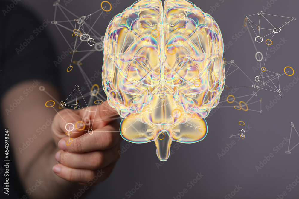 Aufkleber brain. low poly abstract digital human brain. neural network. iq testing