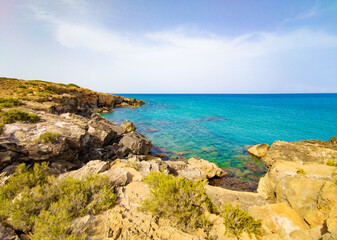 Fototapeta na wymiar Natural reserve of Vendicari (Sicilia, Italy) - In the southern part of the island of Sicily, a suggestive wildlife oasis with the sandy beaches of Calamosche and San Lorenzo