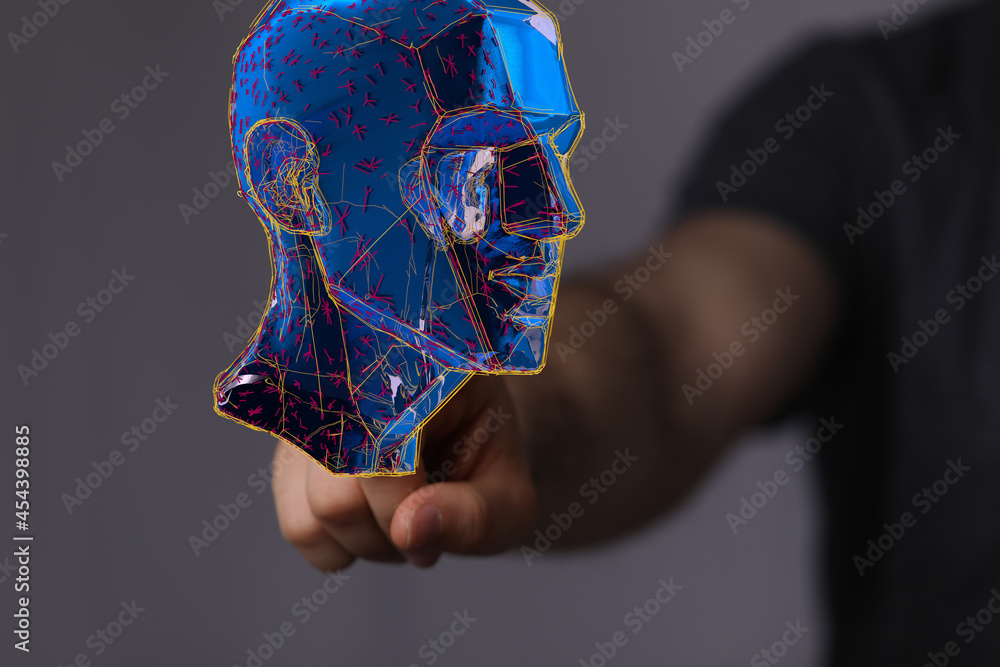 Aufkleber human head and brain with artificial intelligence concept