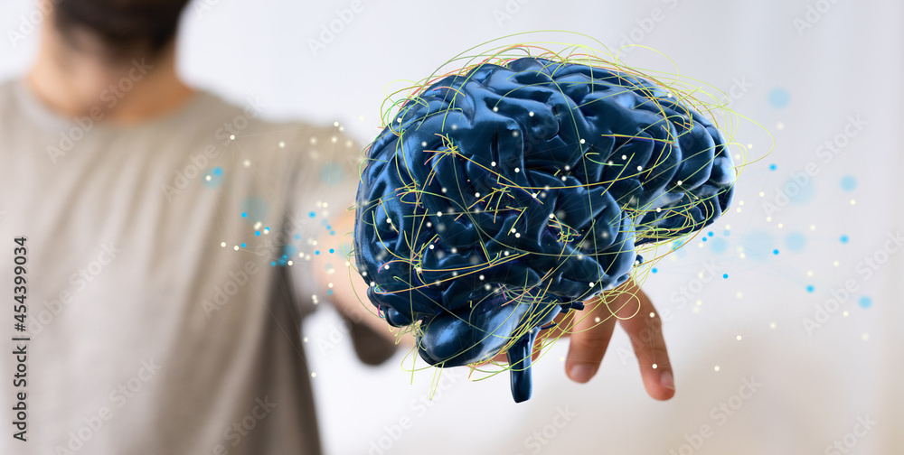 Aufkleber brain testing result with computer interface, abstract. innovative technology