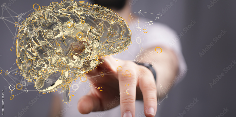 Aufkleber brain. digital brain. 3d science and technology concept. neural network. iq testing, artificial