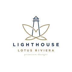 Lighthouse lotus logo design premium concept