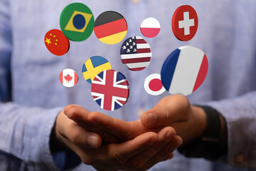 World map with all states and their flags,3d render.