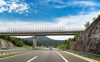 Highway bridge and cars on the road, Croatia.