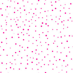 Abstract hand drown polka dots background. White dotted seamless pattern with pink circles. Template design for invitation, poster, card, flyer, textile, fabric