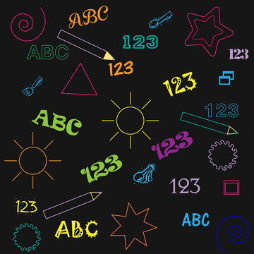 Back to school chalkboard with doodles. Vector seamless pattern