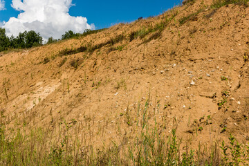 Fototapeta premium Sandy slope several meters high, the edge of a sand pit