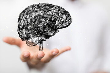Brain. Low poly abstract digital human brain. Neural network. IQ testing