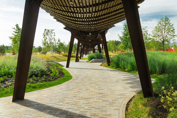 Morning view of architecture park Tufeleva roscha, Moscow, Russia.