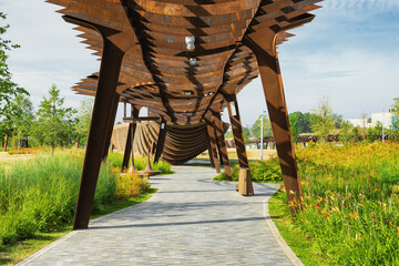 Morning view of architecture park Tufeleva roscha, Moscow, Russia.