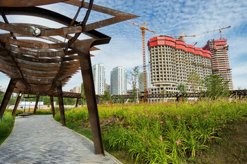 Morning view of architecture park Tufeleva roscha, Moscow, Russia.