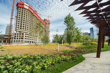 Morning view of architecture park Tufeleva roscha, Moscow, Russia.