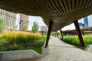 Morning view of architecture park Tufeleva roscha, Moscow, Russia.