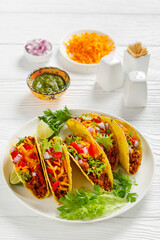 Ground Beef Tacos on a plate, top view