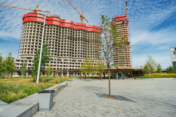 Morning view of architecture park Tufeleva roscha, Moscow, Russia.