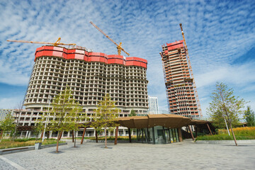 Morning view of architecture park Tufeleva roscha, Moscow, Russia.