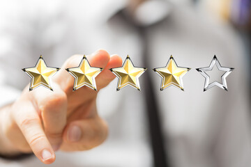 pushing flat button five rating stars