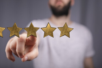 pushing flat button five rating stars