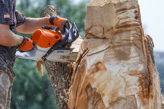 Kiev. Ukraine. June 22, 2019.Stihl chainsaw . Stihl is a German manufacturer of chainsaws and other handheld power equipment