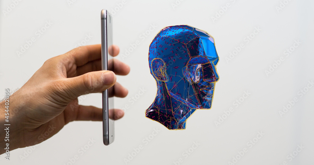 Poster human head with network plexus structure