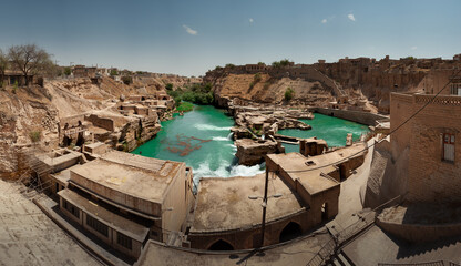 Shushtar Historical Hydraulic System with old houses constructions around, complex irrigation...