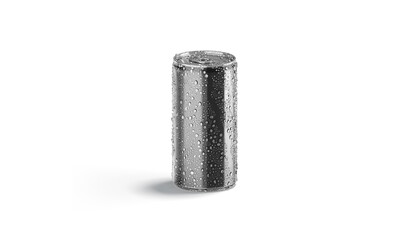 Blank black aluminum narrow 280 ml soda can with drops mockup