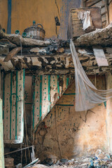 interior of a house destroyed by an earthquake