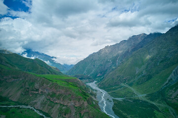 Kazbegi Mountains view from a drone