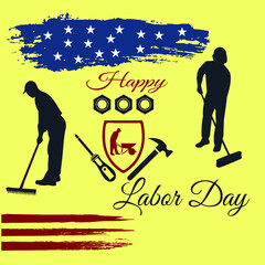 Labor Day celebrate banner with United States national flag brush stroke background. Happy labor day design concept. USA holiday vector.