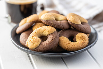 Sweet round biscuits. Cookies with double flavor