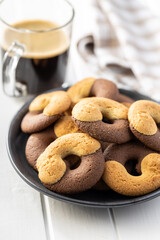 Sweet round biscuits. Cookies with double flavor