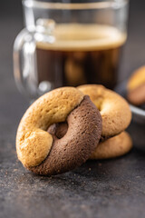 Sweet round biscuits. Cookies with double flavor