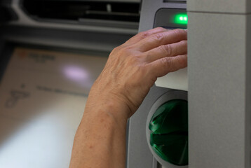 an ATM, at the customer's service to withdraw money. Finance concept