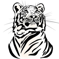 The tiger's head. Illustration of an animal predator. A relative of a cat, leopard, lion, panther, lynx or cougar	