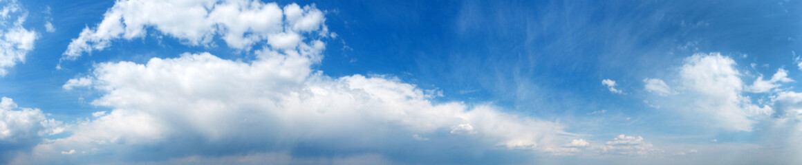 Panorama Blue sky and white clouds. Bfluffy cloud in the blue sky background