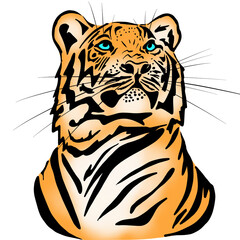 The tiger's head. Illustration of an animal predator. A relative of a cat, leopard, lion, panther, lynx or cougar