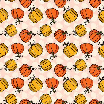 Fall pumkin and leaves seamless pattern cantoon style