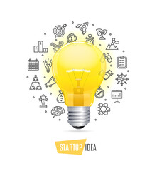 Startup Concept with Realistic Detailed 3d Lightbulb. Vector